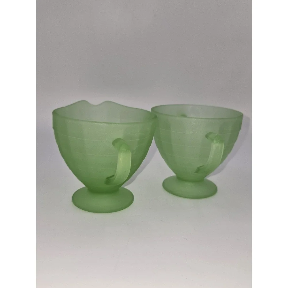 Uranium Glass Green Cups Attributed‎ to Hocking 3 Inch UV Glow Set of 2